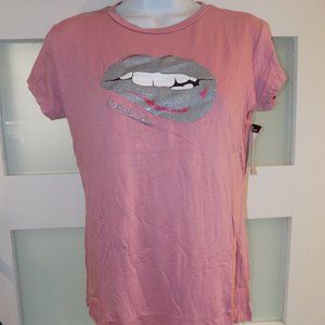 bebe Love Potion Glitter Lips T-Shirt Size L Women's NEW